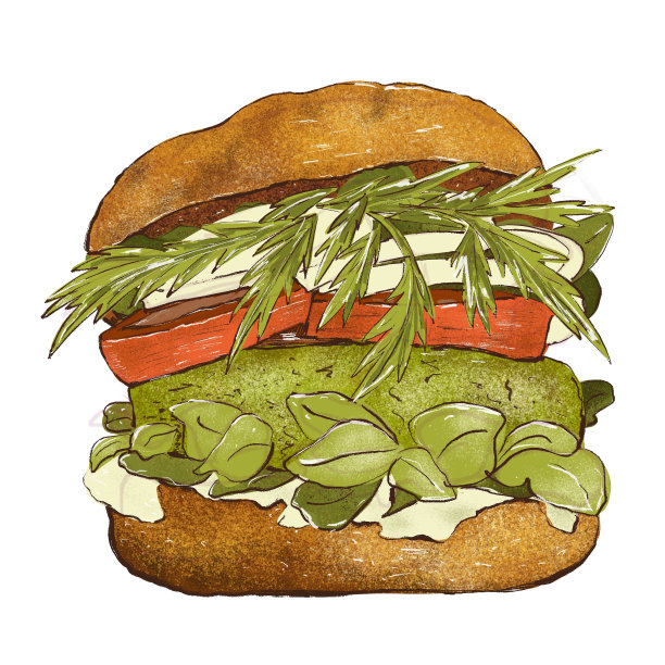 素食。绿色汉堡配洋葱，番茄和可乐。隔离在白色背景上图片下载