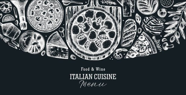 黑板上的意大利食物背景图片下载