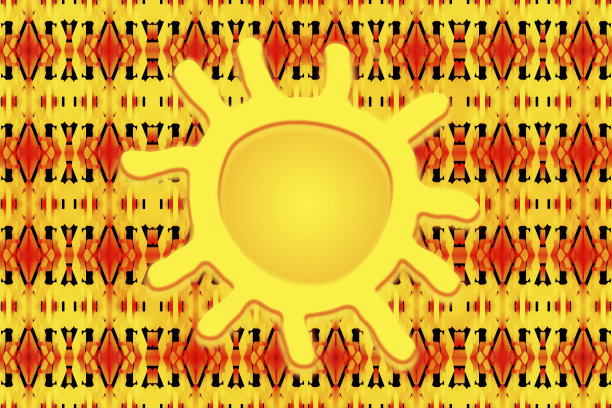 天真的艺术-耀眼的太阳，五彩缤纷的民族背景，节日的象征-抽象的设计-黄色，金黄色，橙色，红色和黑色的颜色图片下载