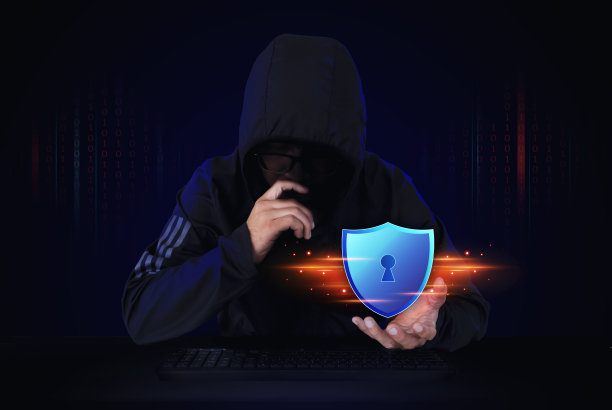保护网络安全计算机，保护您的数据理念。盾牌图标网络安全，数字数据网络保护，数字犯罪由匿名黑客。暗色调图片下载