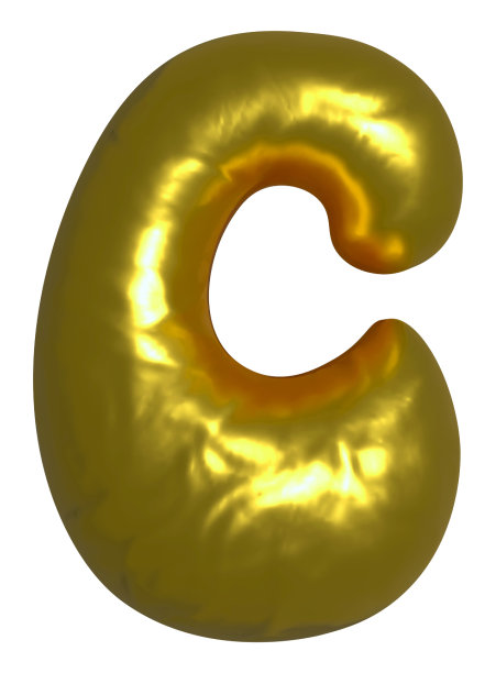 闪亮的金色气球金属字母C大写。图片下载