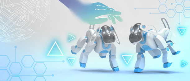 以防范和处理网络敏感信息危害为理念的虚拟机器狗和数字宠物技术。复制空间，横幅，软件，网站-3d渲染图片下载