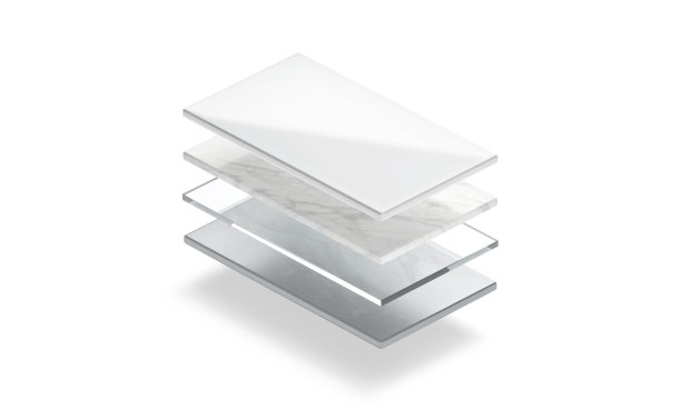 空白的白色和透明的玻璃和大理石材质层的模型图片下载