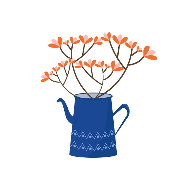 茶壶里的一束花。图片下载