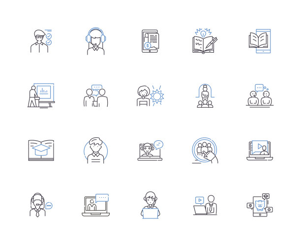 导师大纲图标集合。导师，指导，支持，辅导，培训，发展，领导矢量和插图概念集。灵感，动力，责任线性符号图片下载