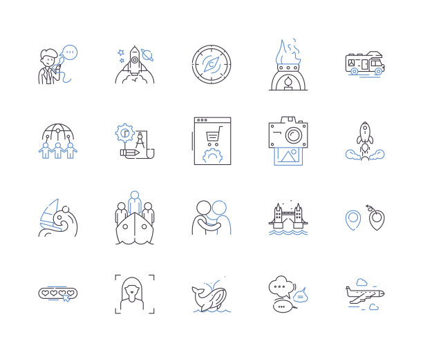 休闲和健康旅行概述图标收集。休闲，健康，旅行，放松，假期，健康，复兴矢量和插图概念集。撤退，娱乐，逃离线性标志图片下载
