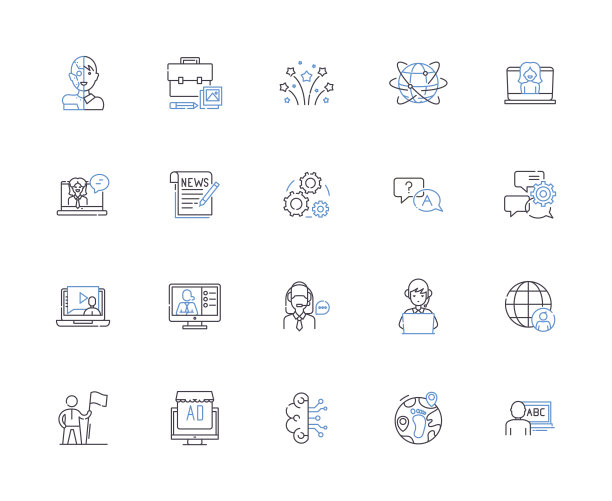 信息科学大纲图标收集。信息，科学，数据，分析，计算，发现，管理矢量和插图概念集。算法，网络安全，网络线性符号图片下载