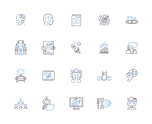 工业轮廓图标集合。工业，生产，制造，自动化，设备，机械，工程矢量和插图概念集。化工、安全、设施线性标志图片下载