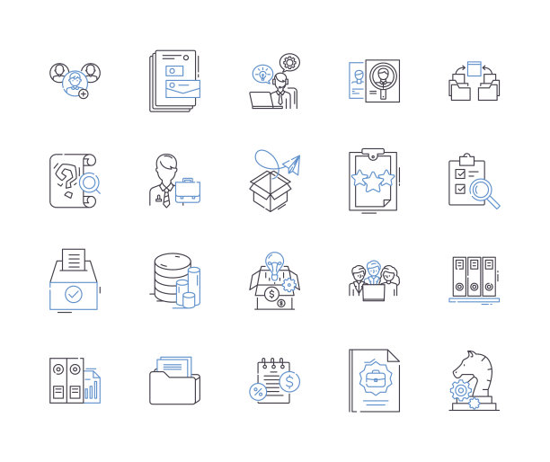 文档流程大纲图标集合。文档，流程，管理，自动化，跟踪，日志，系统矢量和插图概念集。审核、审核、存放线性标志图片下载