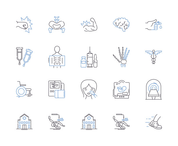健康检查大纲图标收集。检查，评估，临床，诊断，筛选，医学，检查矢量和插图概念集。测试，实验室，超声线性征象图片下载