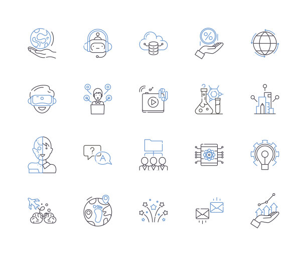 创新技术大纲图标收集。创新，技术，未来，前沿，推进，开拓，进步矢量和插图概念集。徒步旅行，创造，精炼线性标志图片下载