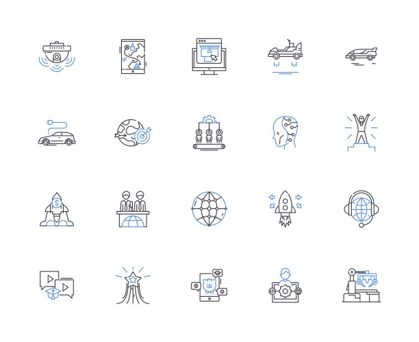 未来的技术概述图标收集。人工智能，机器人，自动化，虚拟现实，量子计算，增强现实，生物技术矢量和插图概念集。机器学习，纳米技术，3D打印线性标志图片下载