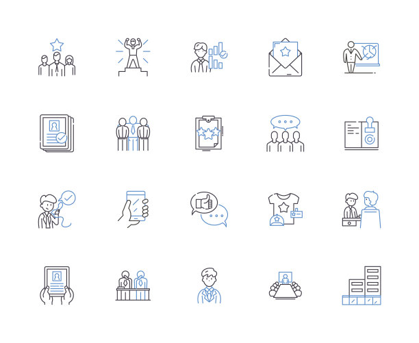 数字代理概述图标收集。数字，代理，营销，设计，网络，品牌，战略矢量和插图概念集。服务，解决方案，在线线性标志图片下载