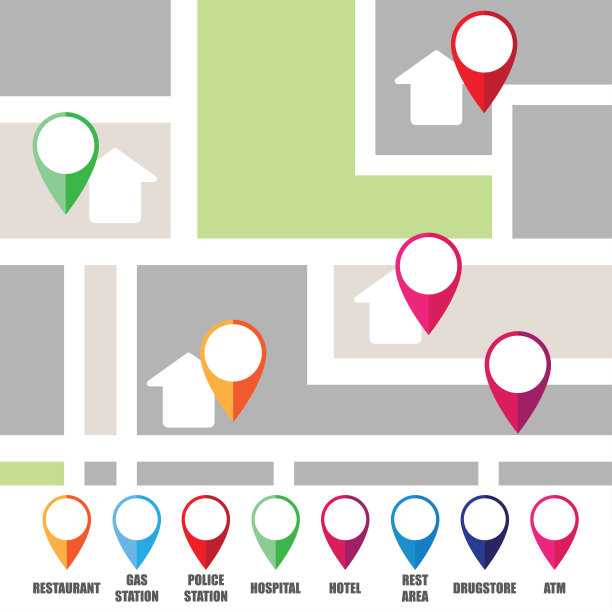 路线图方向与彩色针指针。矢量图图片下载