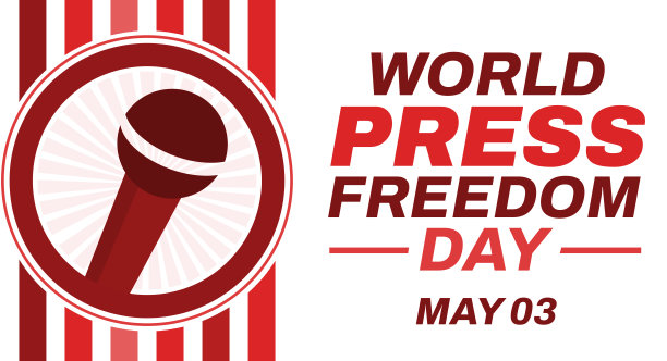 世界新闻自由日背景，圆形麦克风和侧面排版图片下载