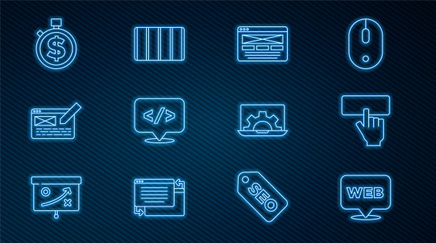 设置网页和平面设计，键盘，UI或UX，前端开发，时间就是金钱，调色板指导图标。向量图片下载