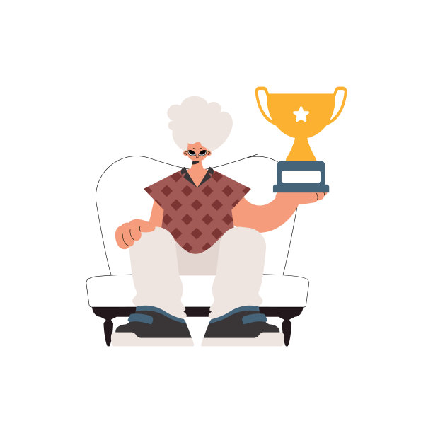 这个人手里拿着获胜者的酒杯，孤立地在白人的场所里。时尚的风格，矢量插图图片下载