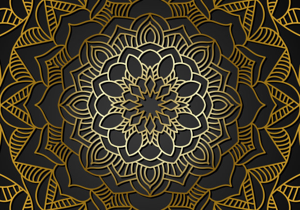 豪华装饰曼陀罗设计背景在黄金颜色矢量。矢量伊斯兰背景图片下载