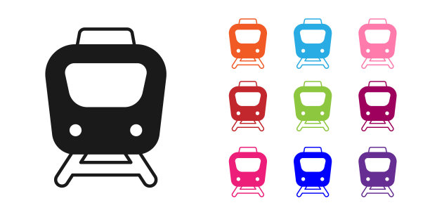 黑色列车图标孤立在白色背景。公共交通标志。地铁列车运输。地铁地下。设置图标彩色。向量图片下载