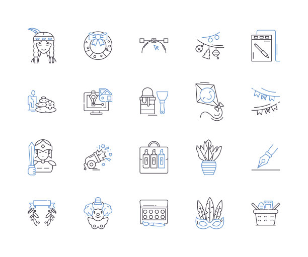 创意活动概述图标收集。创新，工艺，绘图，绘画，设计，富有想象力，构图矢量和插图概念集。表演，编剧，歌曲线性符号图片下载