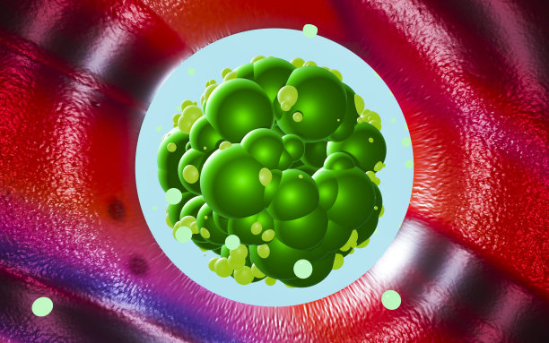 红细胞和绿色癌细胞和气泡图片下载