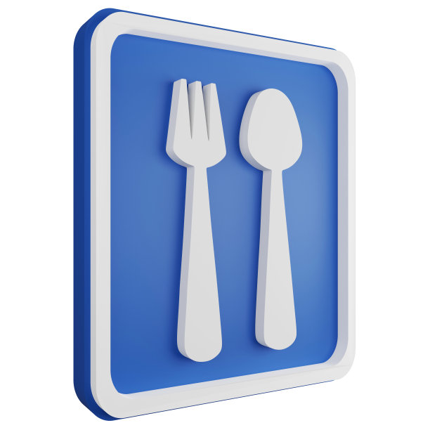 3D渲染餐馆标志图标孤立的白色背景，蓝色信息标志图片下载