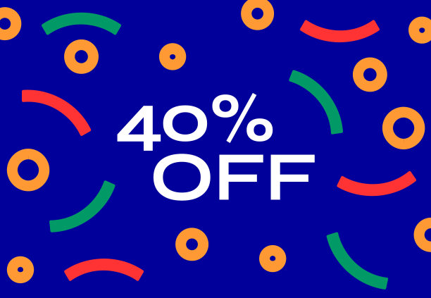 蓝色和黄色几何图形的展览横幅打四折图片下载