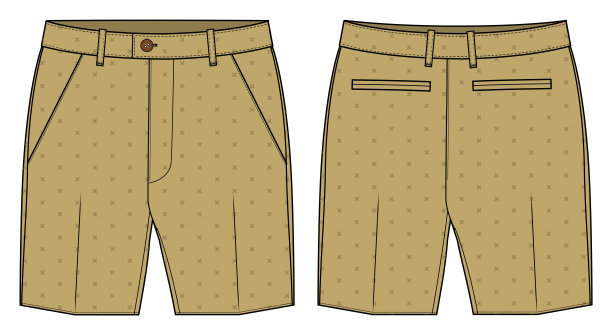 中国西服短裤设计平面素描矢量插图，正装短裤概念与正反视图，印花行走百慕大短裤设计插图图片下载