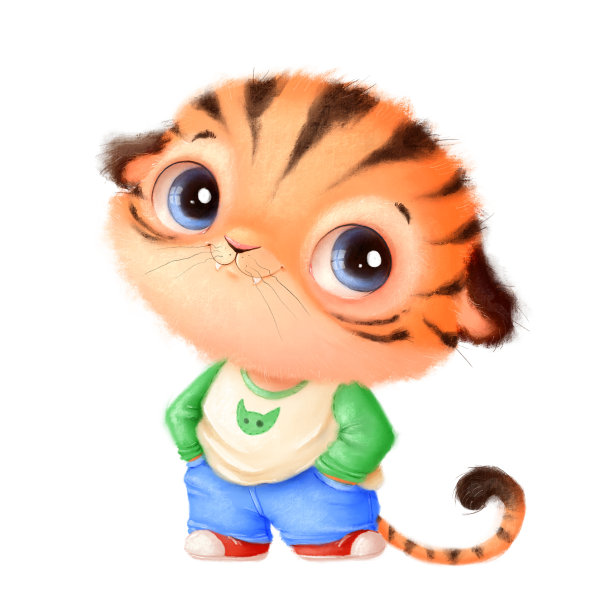 一只可爱的卡通小老虎的插图。可爱的动物。图片下载