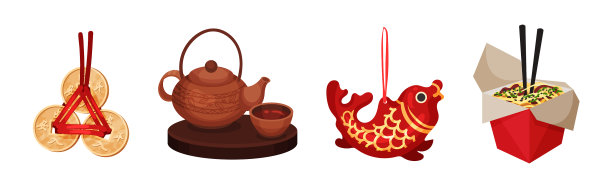 中国文化象征用硬币护身符茶锦鲤图片下载