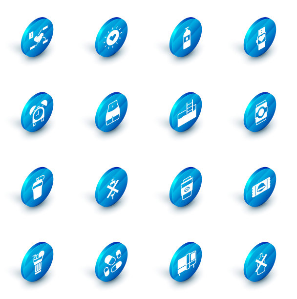 日落，瓶装水，智能手表，闹钟，健身摇床，女性腰部，汽水罐和带有梯子图标的游泳池。向量图片下载