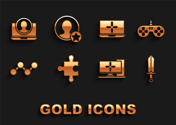 拼图，手柄，游戏剑，电脑显示器，共享，笔记本电脑，创建帐户屏幕和高级创建图标。向量图片下载