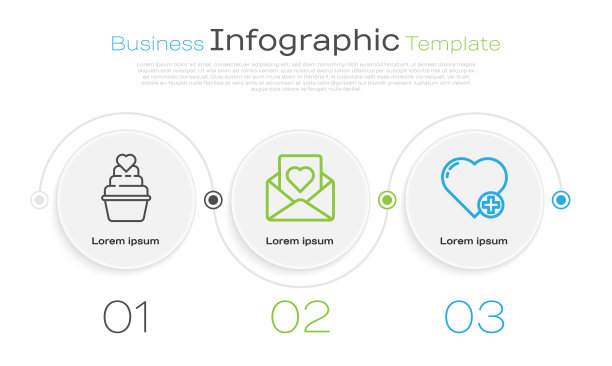 有爱心的婚礼蛋糕，有爱心的信封。业务信息图表模板。向量图片下载