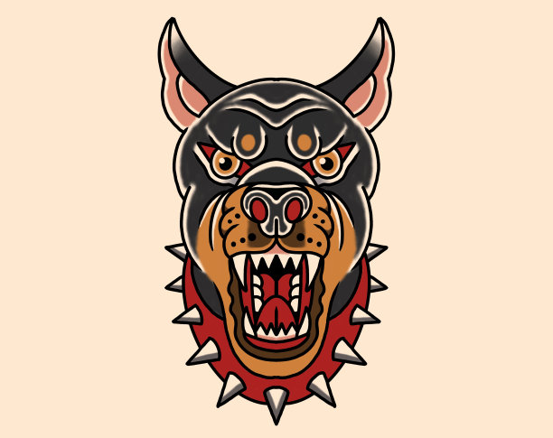 老派纹身画凶恶的狗图片下载