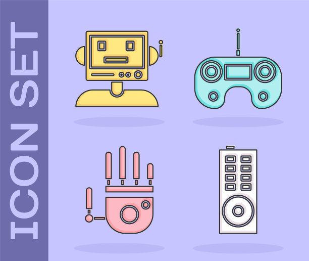 设置遥控器，机器人，机械机械手和遥控器图标。向量图片下载