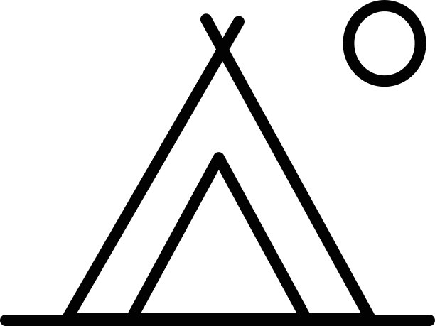 帐篷，太阳图标。简单的线性，轮廓矢量元素的度假图标的用户界面和用户体验界面，网站或移动应用程序。帐篷和太阳的象征。图片下载