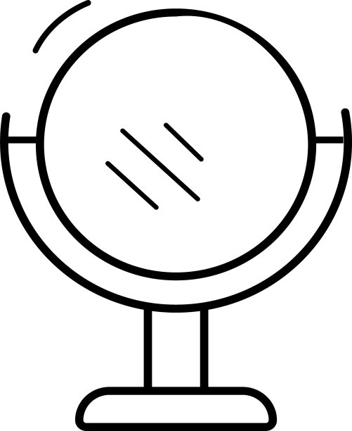 镜子图标。矢量插图的镜子上的立场。白色背景上孤立的轮廓。可编辑的中风。矢量图标。图片下载