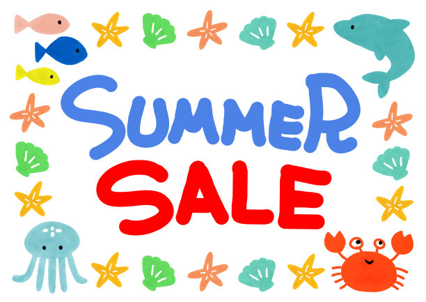 夏季可爱的水彩插画框夏季销售文字图片下载