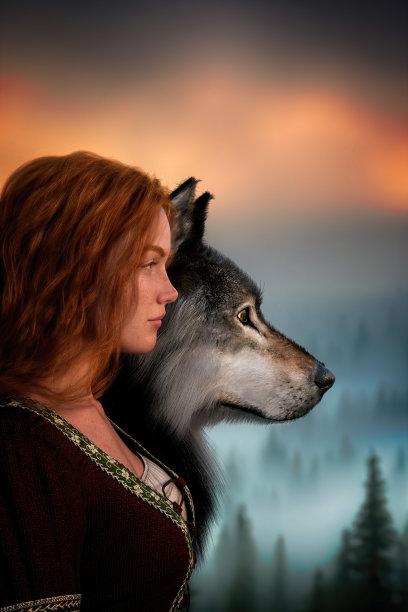 一个幻想的中世纪女人的3D插图。图片下载