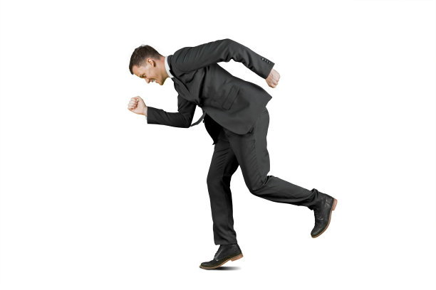 年轻的白人商人在白人中孤立奔跑图片下载