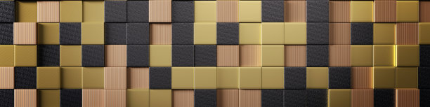 3d黄金和铜和黑色立方体横幅背景透视视图。3d渲染插图。图片下载
