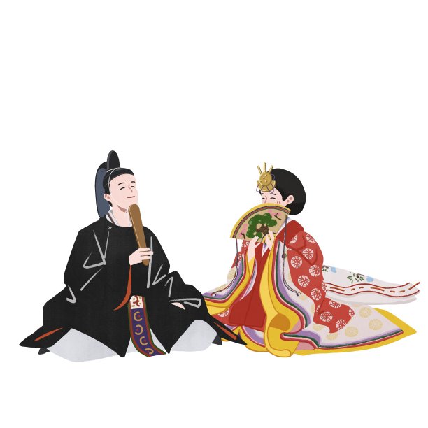 日月娃娃的插画材料，以穿少年服装的日月娃娃和穿小台服装的天皇娃娃为特色。这个春节是日本文化的一部分。图片下载