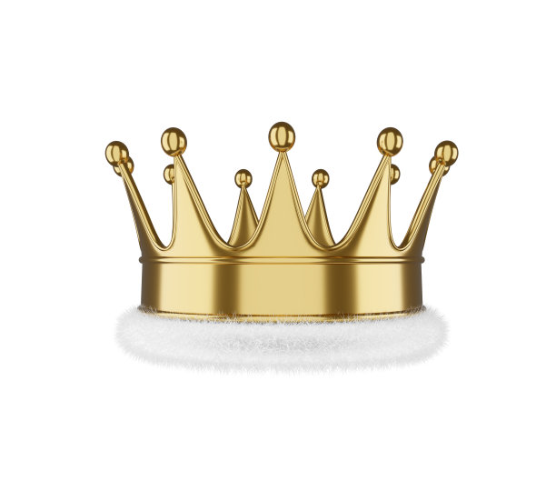 金色的王冠和白色的皮毛被隔离在白色的背景上。金冠3d插画图片下载