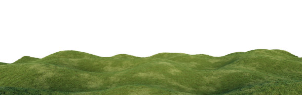 绿草草甸景观孤立在白色的背景。绿草山草坪波三维插图图片下载
