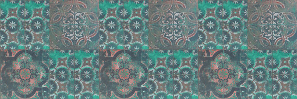 老绿老灰老旧破旧几何arabesque破旧马赛克华丽拼凑图案陶瓷瓷砖石材混凝土水泥墙纹理全景背景图片下载