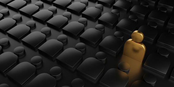 一个成功的领导人物或保险的概念，由金色和黑色3d图标的人在黑暗的背景。三维演示图片下载