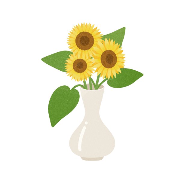 插在花瓶中的向日葵花束的插图材料。图片下载