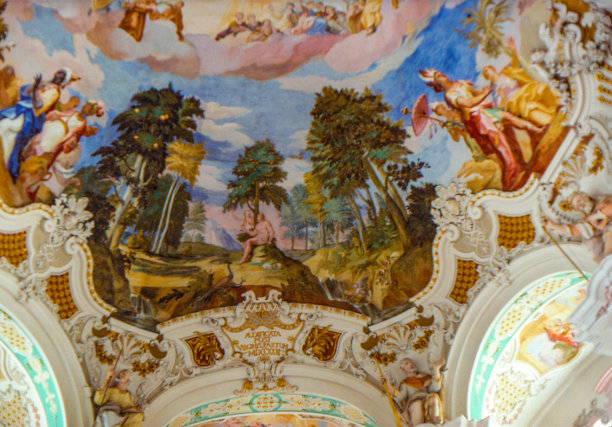 1989年旧正片扫描，施泰因豪森和罗托姆教堂天花板绘画，施泰因豪森，德国图片下载