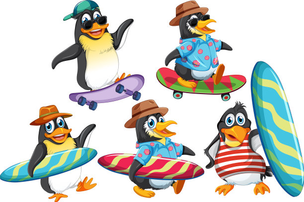 企鹅卡通人物在夏天的主题图片下载