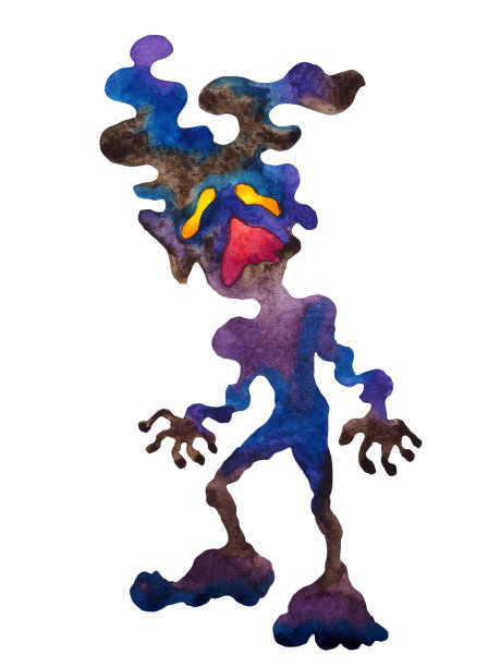 抽象的身体鬼心灵心理健康治疗精神悲伤痛苦压抑孤独怪物在你心中悲伤负能量情绪抽象艺术水彩画插图万圣节图片下载